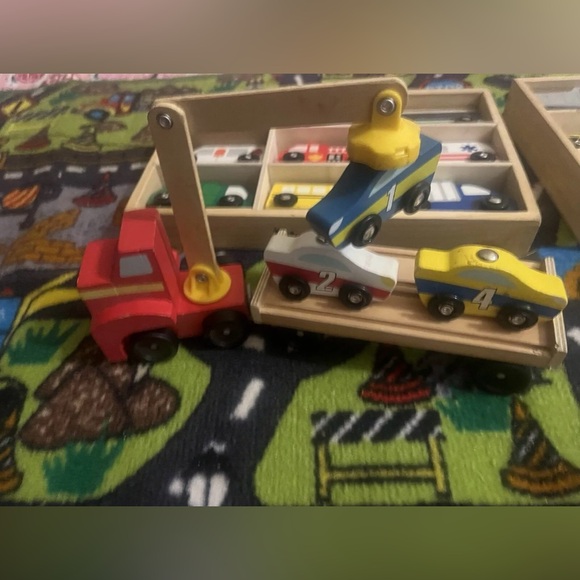 Melissa And Doug Wooden Cars, Car Loader And Town Rug Lot Kids Toys EUC - Picture 3 of 8